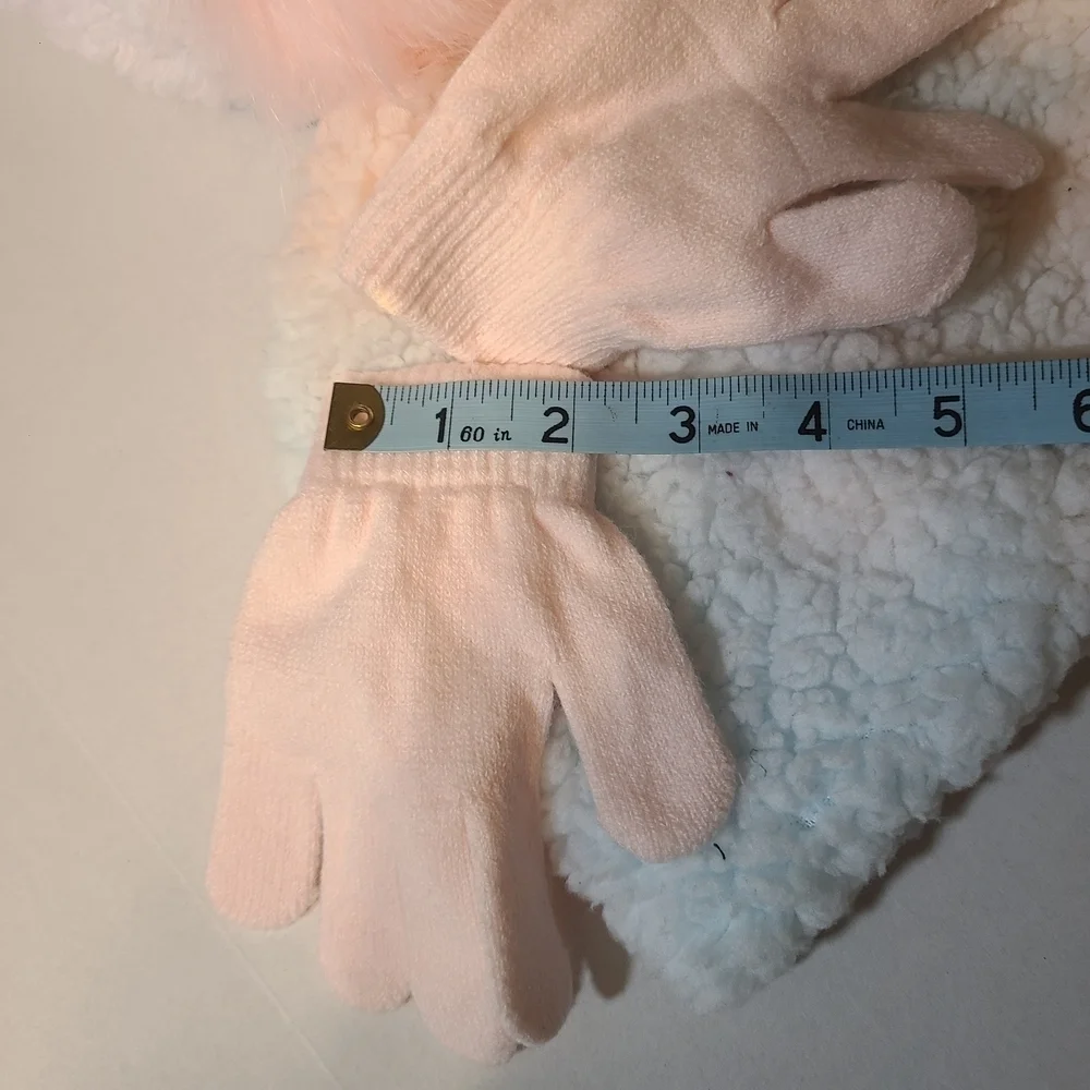Love To Design Pink & Cream Girls Hat, Scarf, Glove Set NWT XS-S